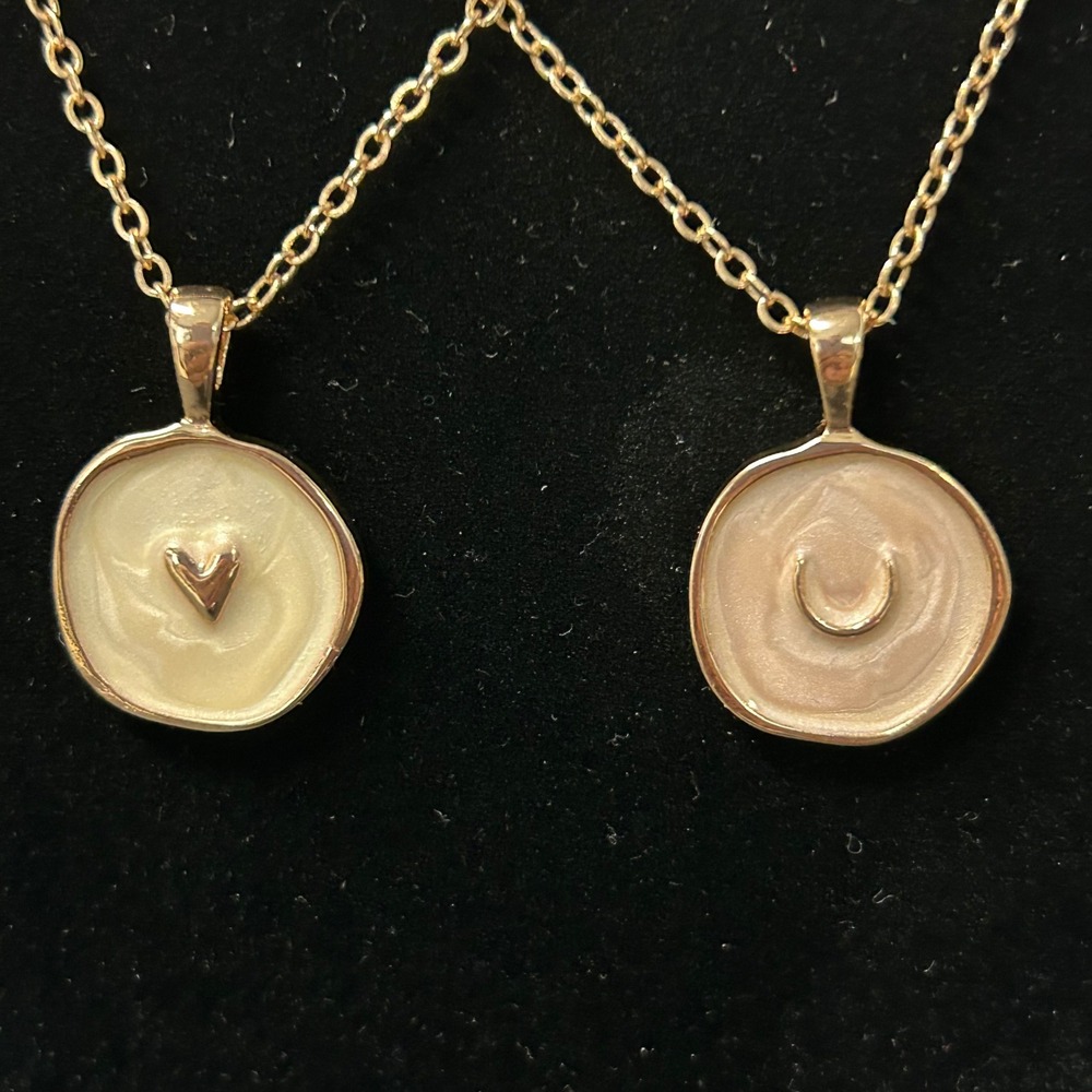 Pendant Necklace Set Women OS Gold Cream Pink Good Heart Moon Layered